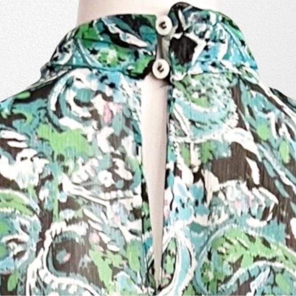 Zara Paisley Print High Neck Ruched Blouse Green + Multi SZ L - Picture 8 of 12